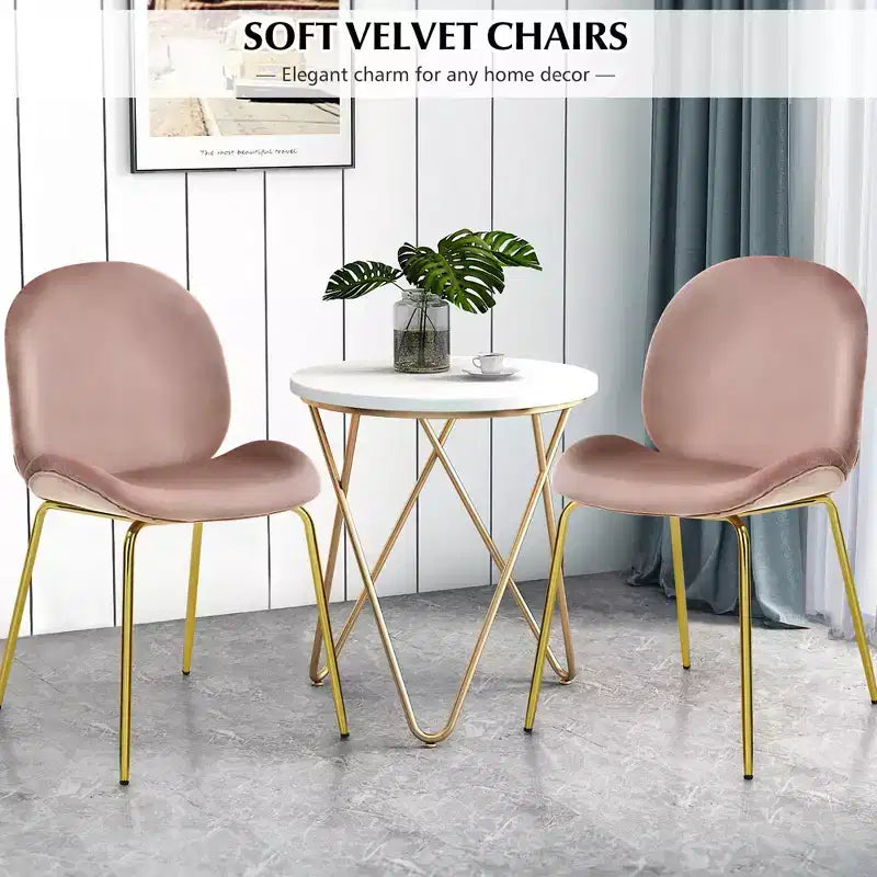 Costway Set of 2 Velvet Accent Chairs Dining Side Chairs w/Gold Metal Legs Pink/Beige/Green/Grey