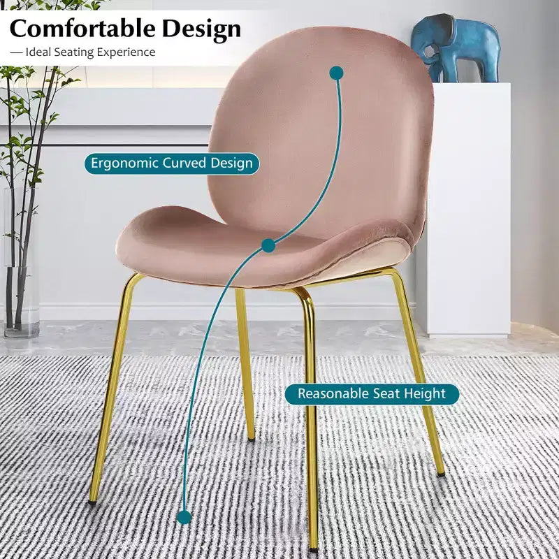 Costway Set of 2 Velvet Accent Chairs Dining Side Chairs w/Gold Metal Legs Pink/Beige/Green/Grey