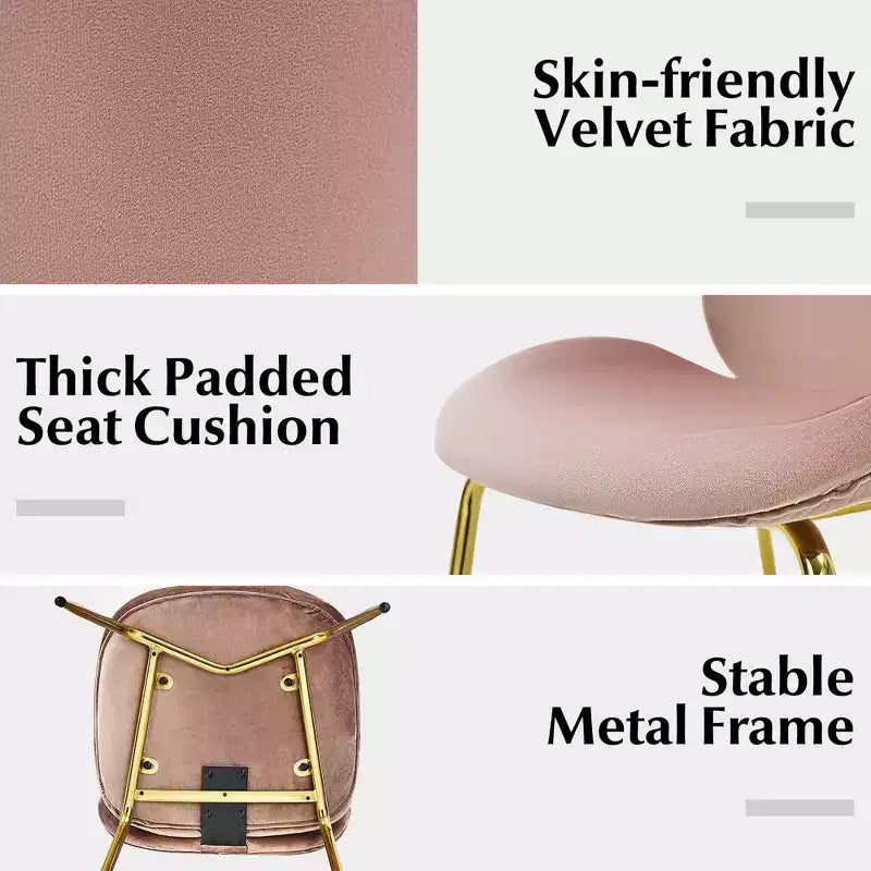 Costway Set of 2 Velvet Accent Chairs Dining Side Chairs w/Gold Metal Legs Pink/Beige/Green/Grey