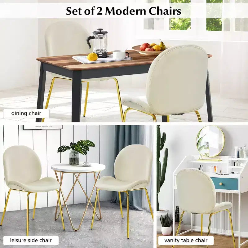 Costway Set of 2 Velvet Accent Chairs Dining Side Chairs w/Gold Metal Legs Pink/Beige/Green/Grey
