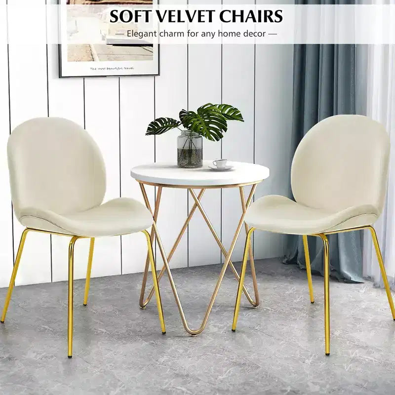 Costway Set of 2 Velvet Accent Chairs Dining Side Chairs w/Gold Metal Legs Pink/Beige/Green/Grey