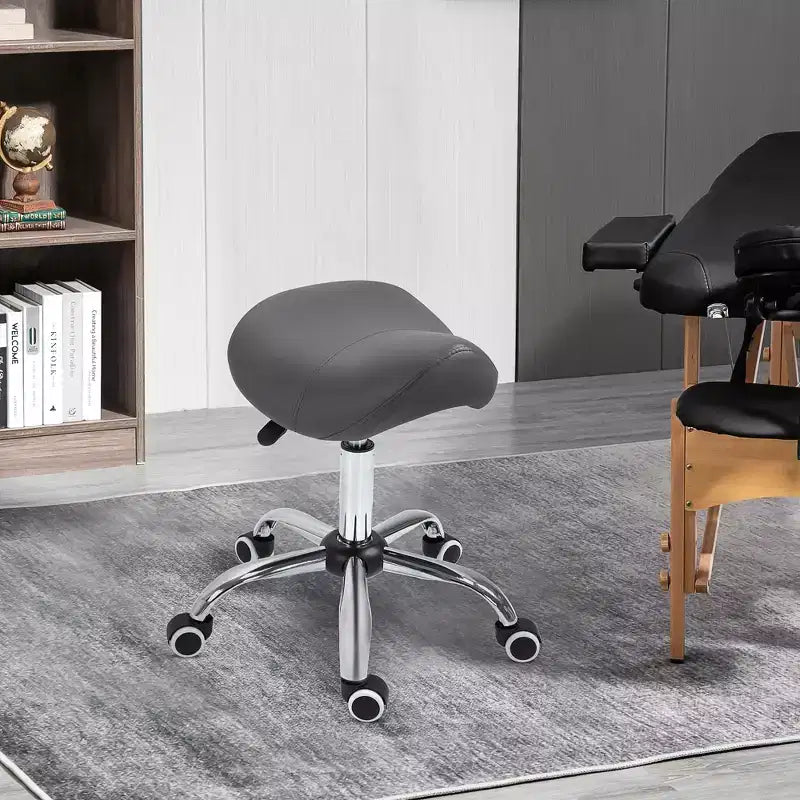 HOMCOM Ergonomic Rolling Saddle Stool PU Leather Hydraulic Spa Stool Height Adjustable Swivel Drafting Medical Salon Chair