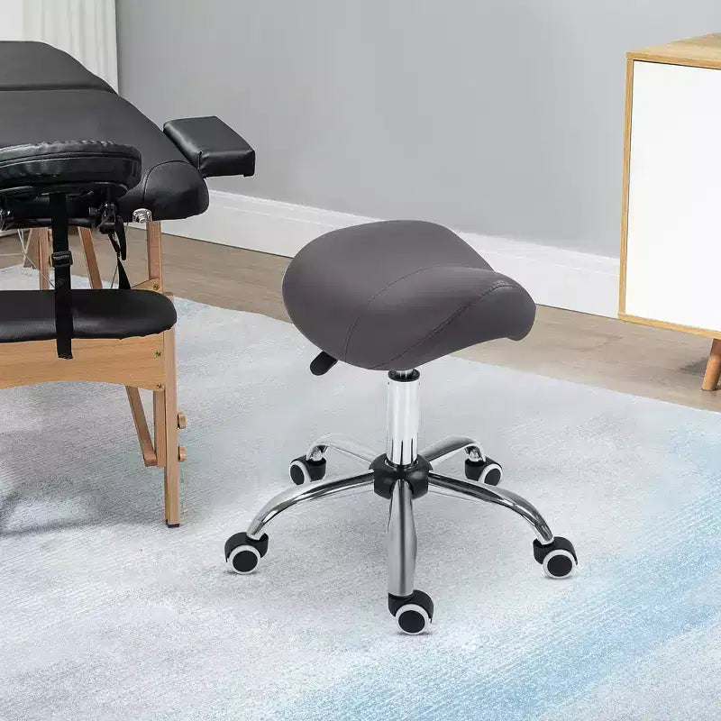 HOMCOM Ergonomic Rolling Saddle Stool PU Leather Hydraulic Spa Stool Height Adjustable Swivel Drafting Medical Salon Chair