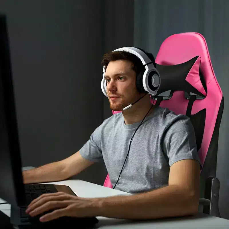 Costway Massage Gaming Chair Reclining Racing Office Computer Chair with Footrest White\Blue\Pink\Red