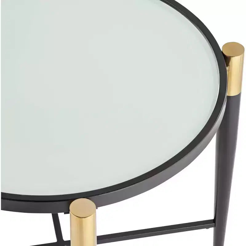 Studio 55D Modern Metal Round Accent Side End Table 25 Wide Matte Black Gold Marbleized Glass Tabletop for Living Room Bedroom