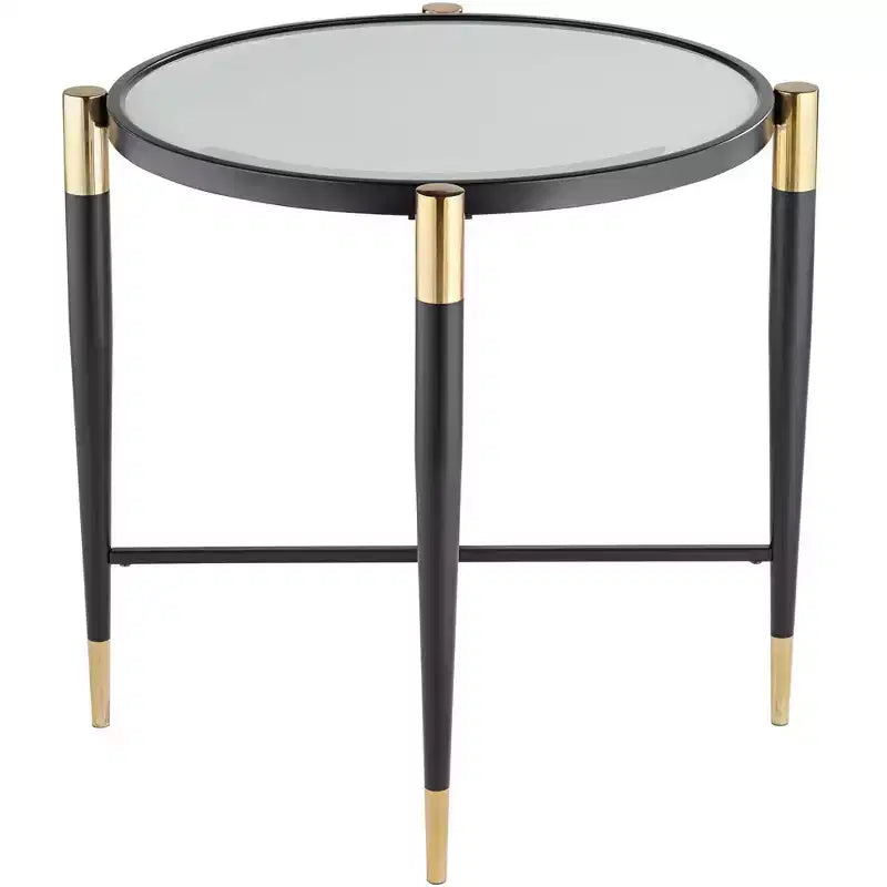 Studio 55D Modern Metal Round Accent Side End Table 25 Wide Matte Black Gold Marbleized Glass Tabletop for Living Room Bedroom