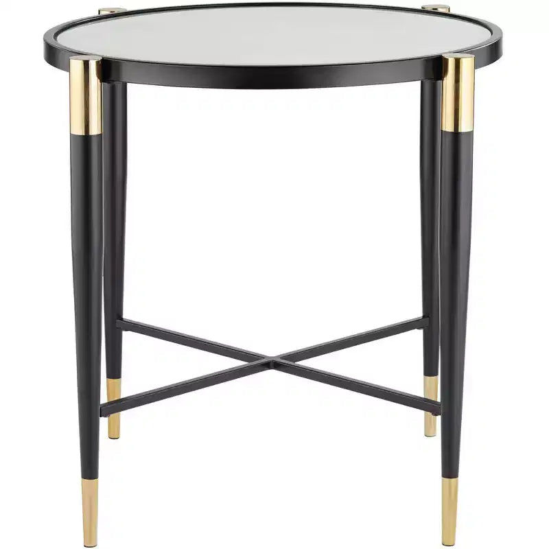 Studio 55D Modern Metal Round Accent Side End Table 25 Wide Matte Black Gold Marbleized Glass Tabletop for Living Room Bedroom