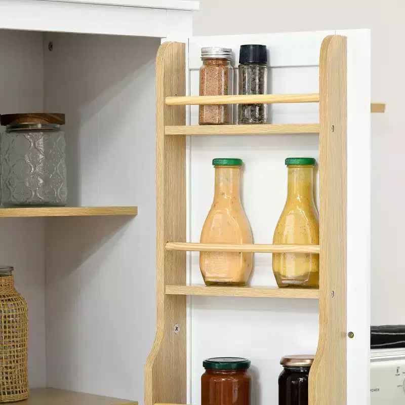 HOMCOM 72 Kitchen Pantry, 4-Door Kitchen Cabinet with 5-tier Storage Shelving, 8 Spice Racks, Interior Drawer and Adjustable Shelves, White