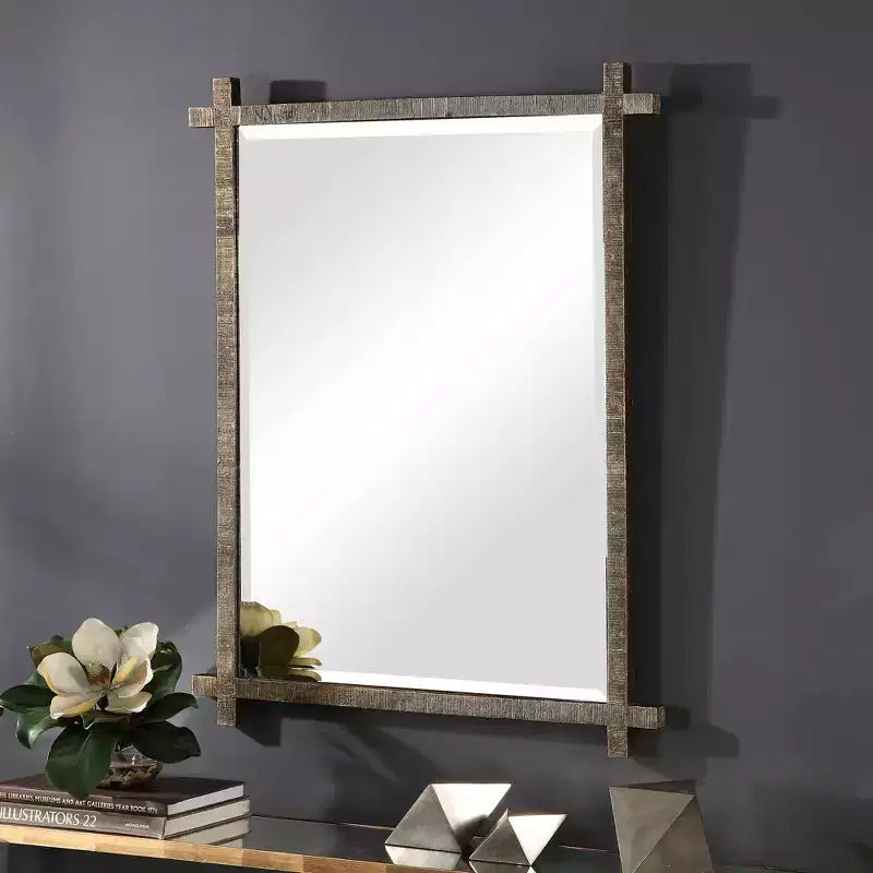Uttermost Abanu 30 x 39.75 Rustic Gold Ribbed Frame Wall Mirror